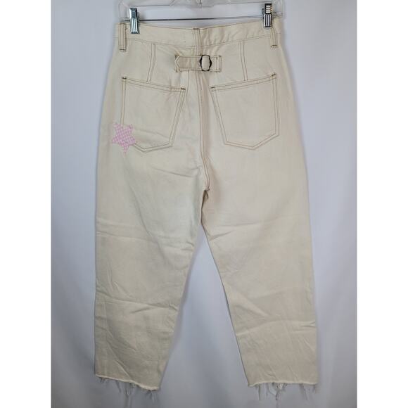 We The Free Straight Leg Jeans with Cream and Pink Accents - Picture 5 of 10